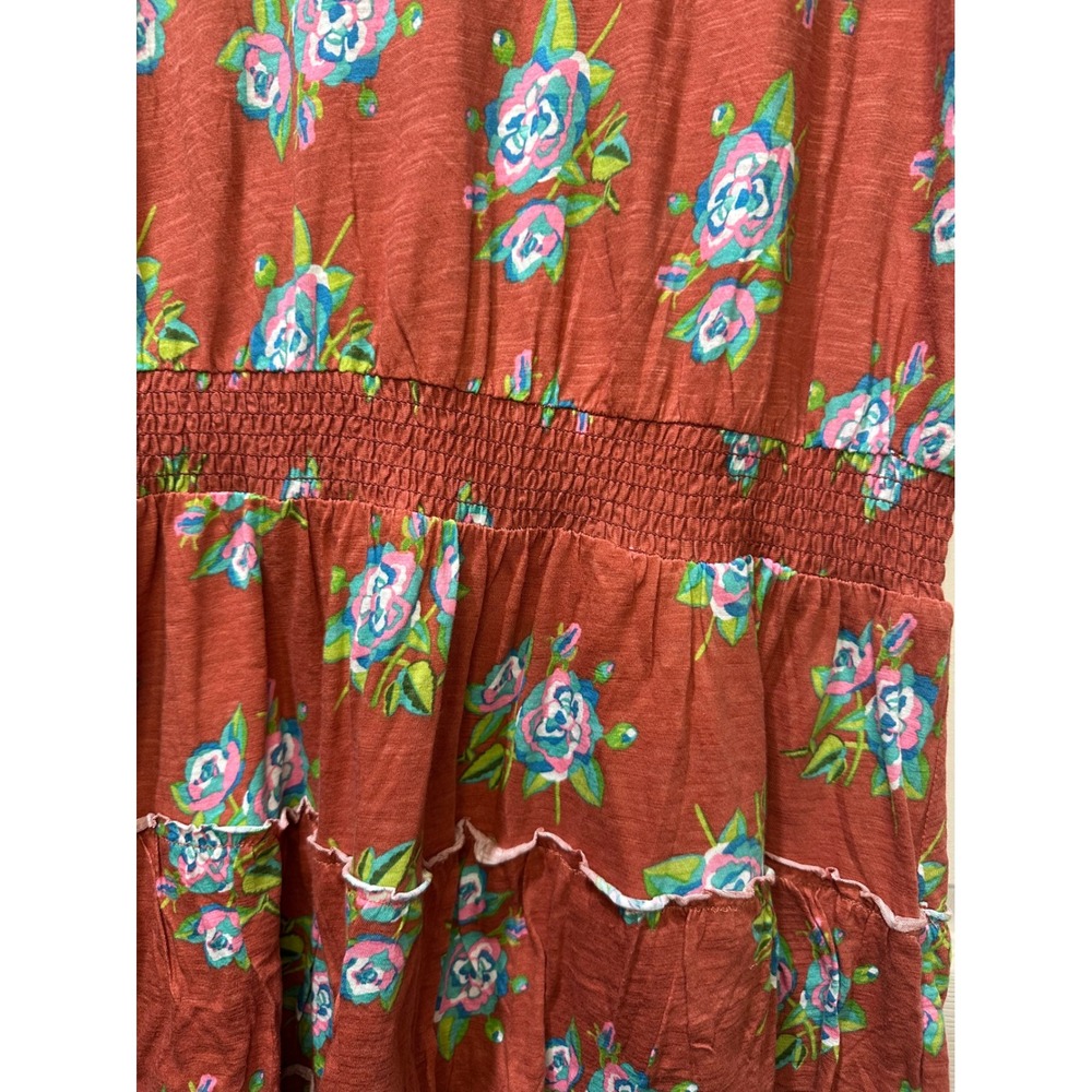 Matilda Jane Floral Tiered Dress Rust Pink Blue Bloom Short Sleeve V‎ Neck M - Picture 4 of 6